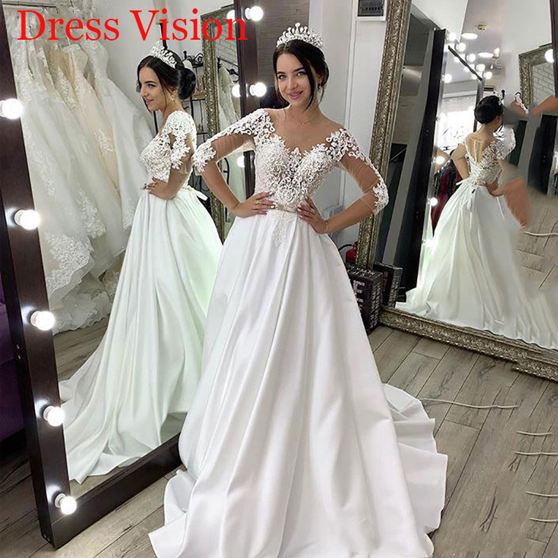 

Lace Appliques O-neck Wedding Dresses Formal Wedding Bridal Gowns Vestidos De Novia Robe De Marie, White