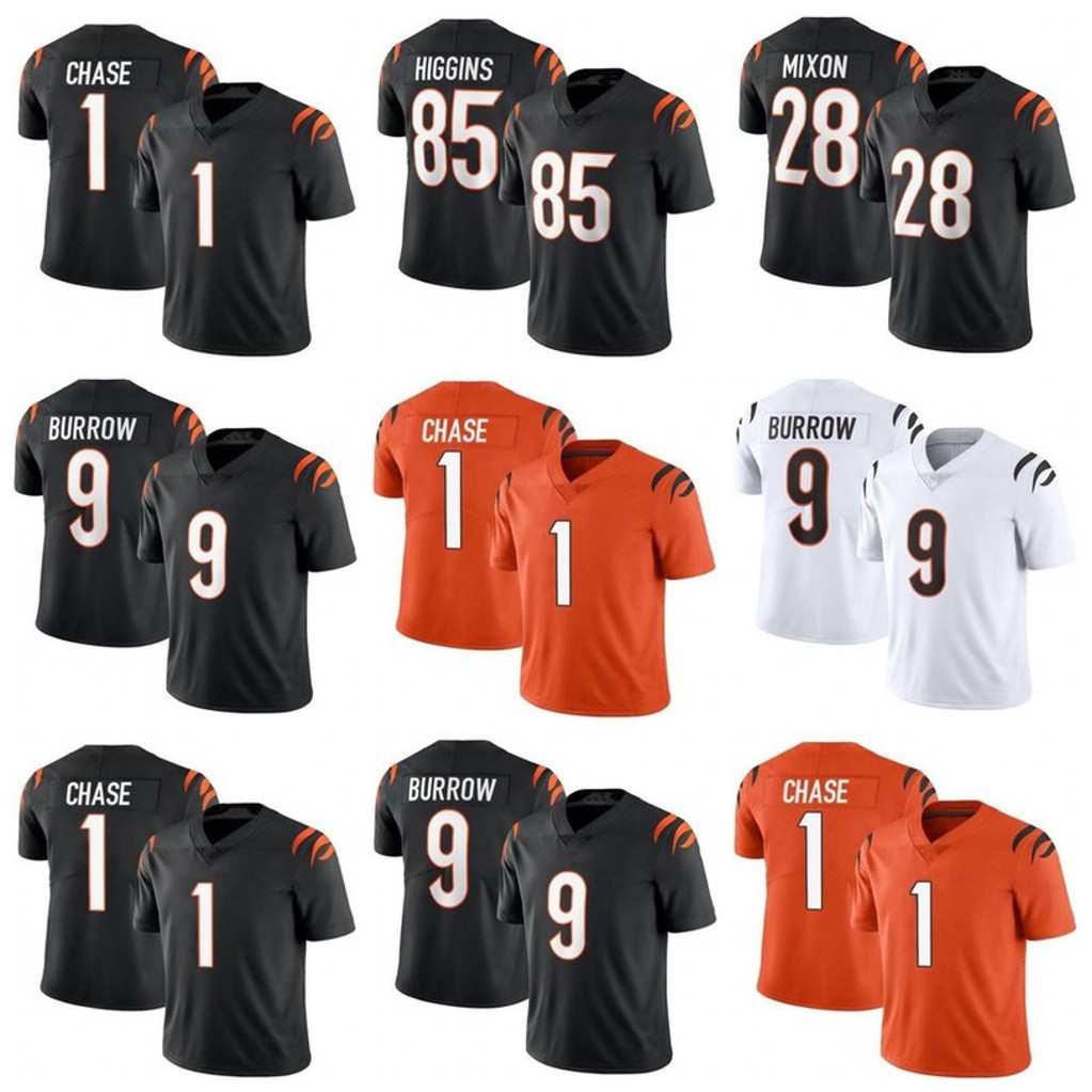 

9 Joe Burrow Ja'Marr Chase Tee Higgins Football Jersey Jessie Bates III Mixon Sam Hubbard Tyler Boyd Vonn Bell Darius Phillips Wilson Bernard Men Women YOUTH, Women jersey