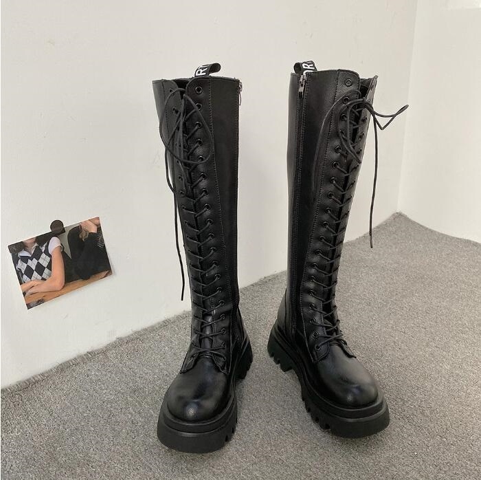 

Women Boots Black Platform Shoes Over the Knee Womens Boot Leather Shoe Trainers Sports Sneakers Size 35-40 09, 1 35-40