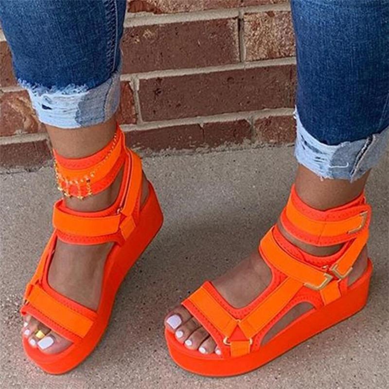 

Sandals High Platform Women Lazy Shoes Summer Heels Ladies Fashion Top Casual Non-slip Wedge Chunky Gladiator, Orange