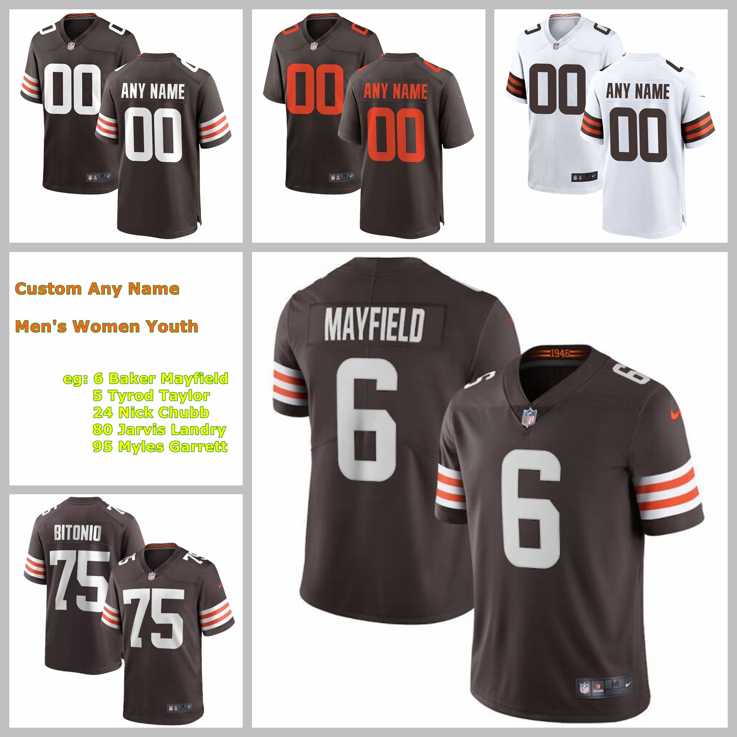 

2021 American Football Jerseys Cleveland Browns Custom Jersey Joel Bitonio Stitched Jadeveon Clowney Odell Beckham Jr. Denzel Ward Myles Garrett Size S-XXXL, As photo