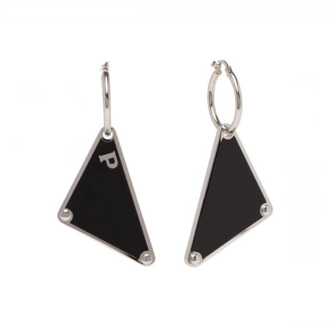 

Paris Fashion Men women Charm Earring Elegant black triangle label Earrings Brand jewelry wedding accessories, Golden