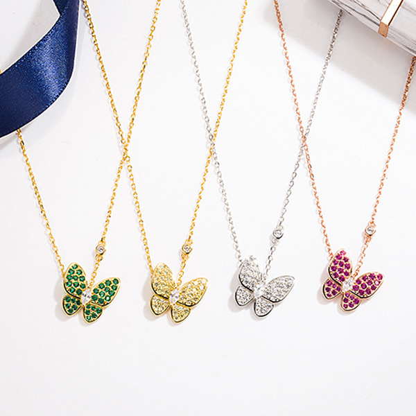 

European and American four-leaf clover butterfly necklace female s925 sterling silver diamond pendant fashion fresh clavicle chain jewelry cross chain
