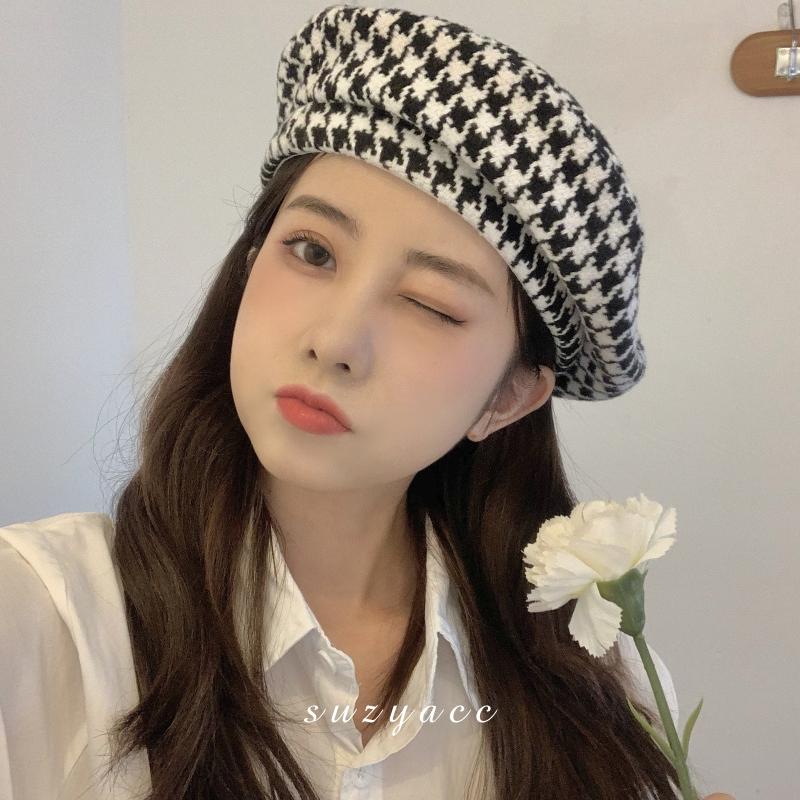 

Berets Version Of The Wild Street Hat Retro Fashion Painter Czapka Zimowa Damska British Houndstooth Beret Women Korean