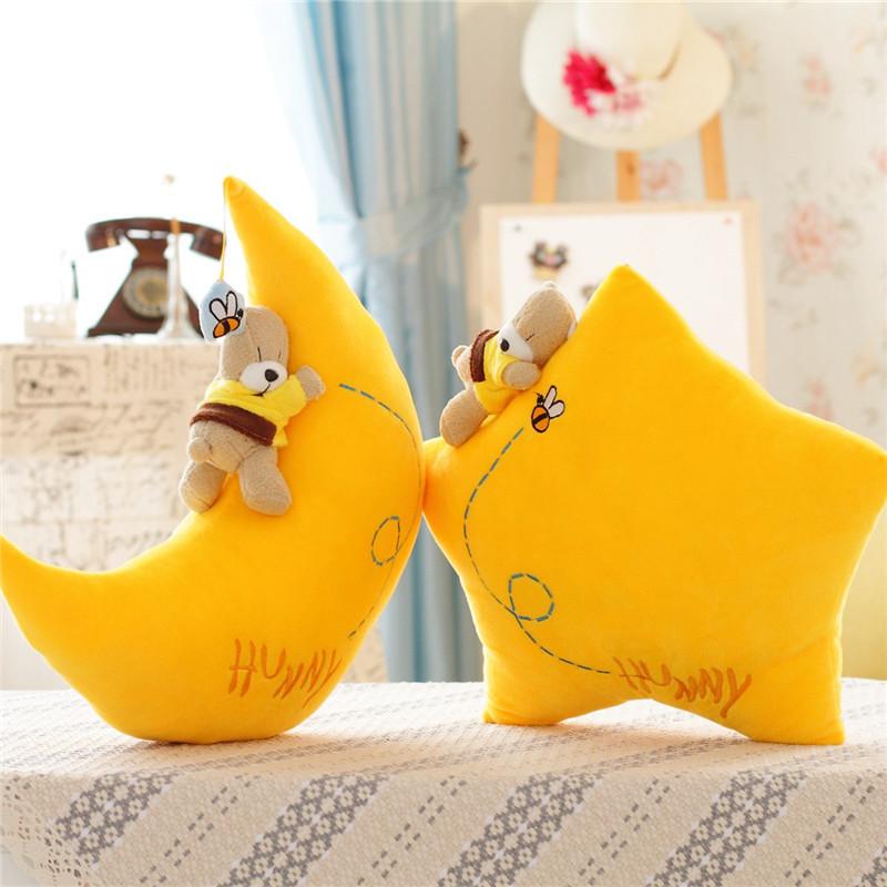 

20cm Cute Moon & Star With Sleeping Teddy Bear Plush Pillow Sofa Cushion Stuffed Animals Toys Soft Baby Doll For Kids Girls Gift