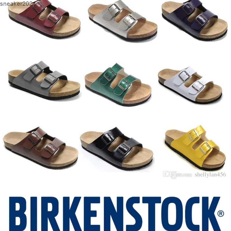 

Birkenstock Summer new style Men s Woman Flat Sandals Comfortable leather Casual two Buckle original Arizona Beach Genuine Leather Slipper, Black