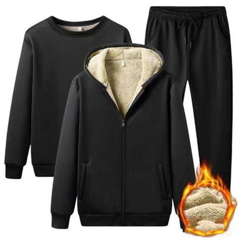 

Men's Jackets Coat Solid Color Long Sleeve Hooded Zipper Pants For Autumn Winter Thickening Keep Warm Track Suit Clothing, Conventional