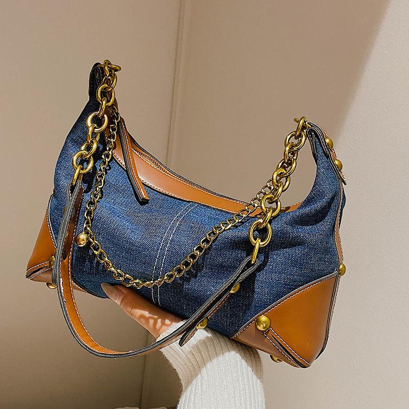 

Evening Bags Women Square Underarm Bag 2021 High-quality Denim Women's Designer Handbag Chain Shoulder Messenger