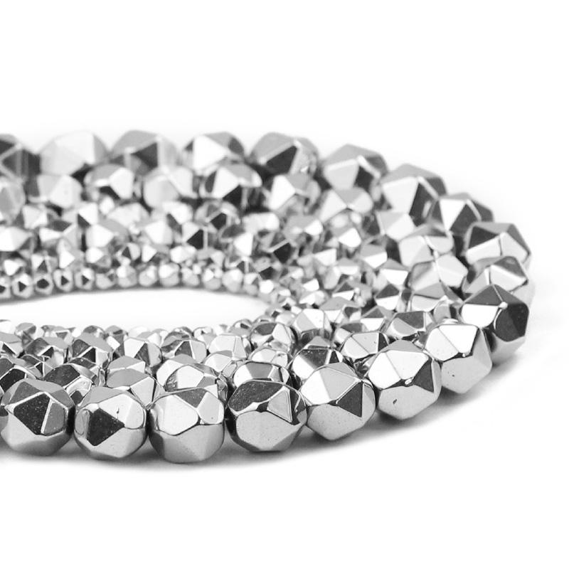 

Other Natural Hematite Stone 3/4/6/8/10MM Silvers Faceted Round Handmade Spacers Loose Beads For Jewelry Making DIY Bracelets Findings