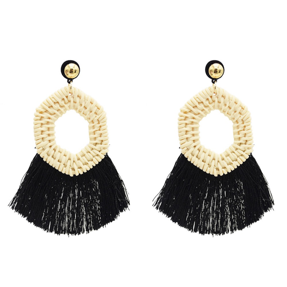 

Bohemian 5 Colors Big Acrylic Geometric Pendant Long Tassel Drop Dangle Earrings Elegant Tassels Statement For Women & Chandelier