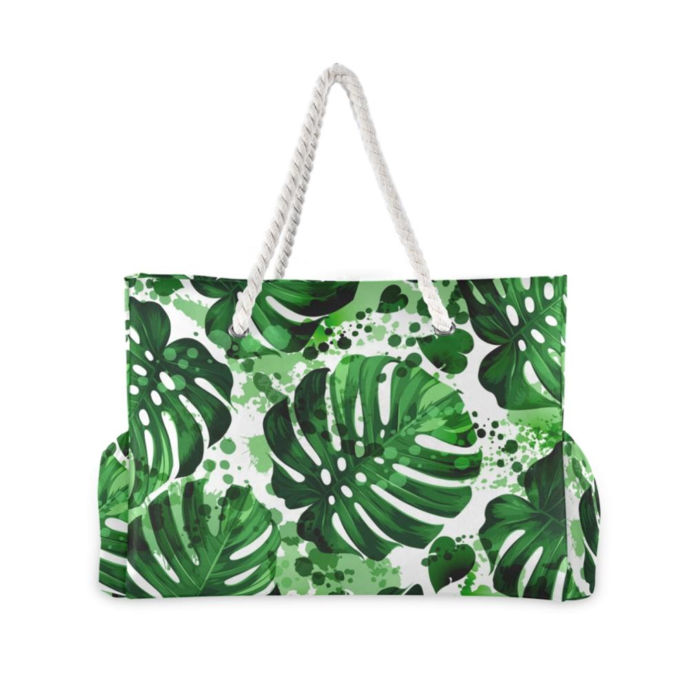 

Beach Tote Bag Fashion Women Summer Large Capacity Tropical Palm Monstera Leaves Shoulder Bag Top-Handbag Shopping Bags, Black;red