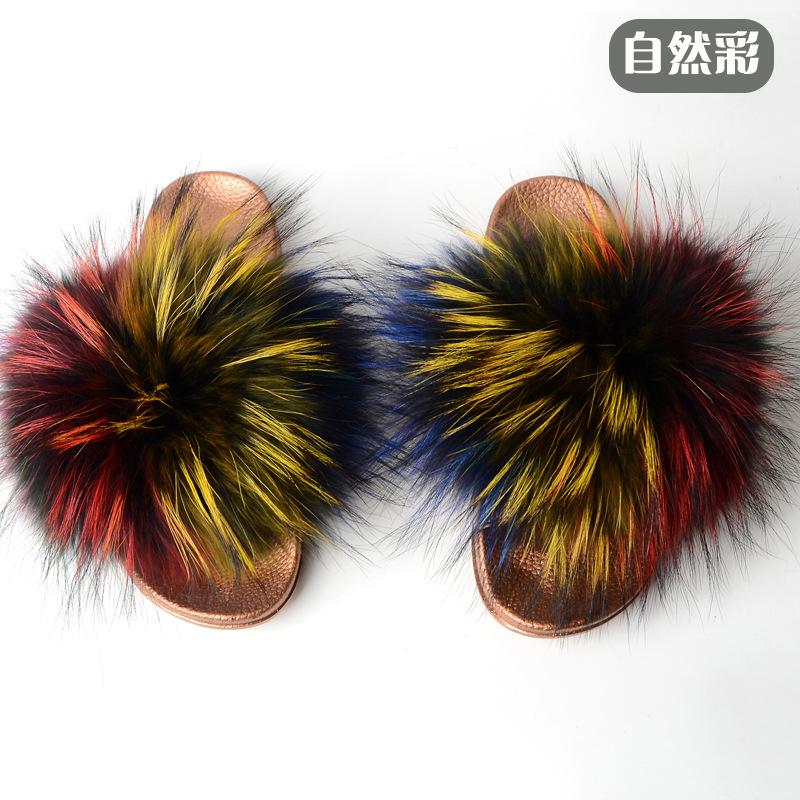 

Slippers 2021 Real Fur Women Fashion Style Slides Spring Autumn Winter Indoor Flip Flops Flat, Black