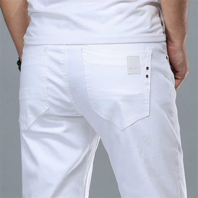 

Fashion Streetwear Soft White Denim Trousers Men Baggy Jeans Slim Fit Pants Classic Business work Casual and simple Homme 211111