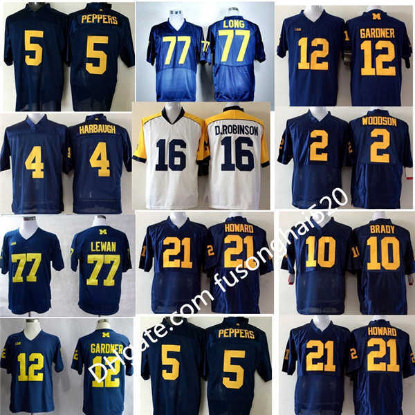 

Michigan Wolverines Jersey College Football 10 Tom Brady 2 Charles Woodson 4 Jim Harbaugh 5 Jabrill Peppers Jacke Long Blue, Black