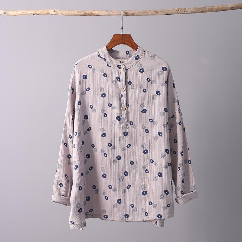 

Women Autumn Cotton Linen Retro Print Shirt Tops Blouse Ladies Printed Vintage Female 2021 Spring Fall Women's Blouses & Shirts, Gray