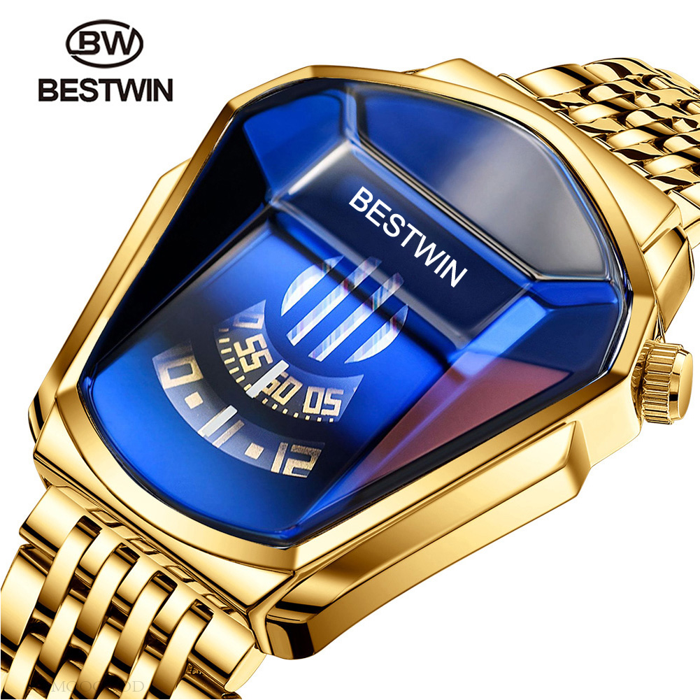 

2021 BESTWIN Brand Luxury Sport Military Watch Men Gold Stainless Steel Quartz Waterproof Wrist Watches Clock Relogio Masculinog