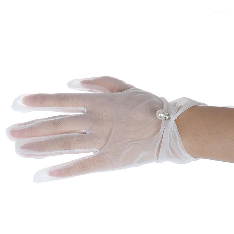 

Five Fingers Gloves Wedding Bride White Short Lace Translucent Accessories Party Summer Sun Protector