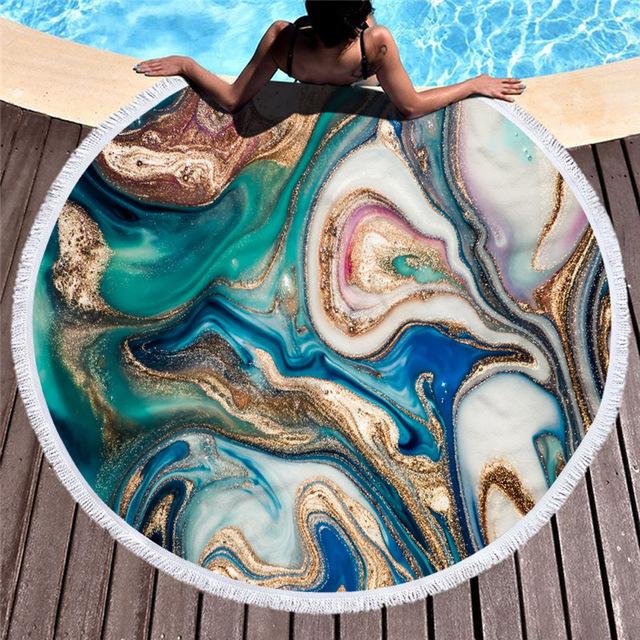 

540g Large Round Beach Towel For Adult Colorful Quicksand Pattern Microfiber Shower Bath Towel Travel Blanket Swimming Cover, Customize