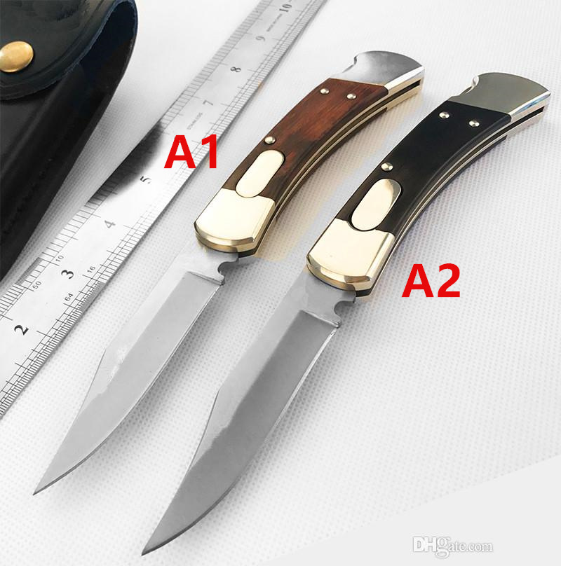 

high quality double mode automatic knife yellow/black sandalwood handle auto blade brass casting excellent hunting knife