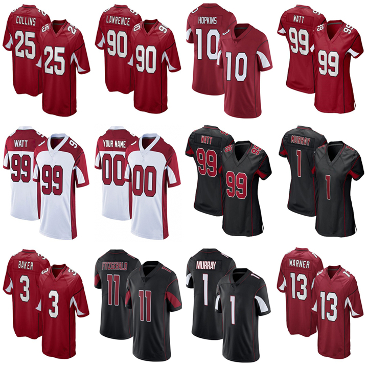 

10 DeAndre Hopkins 1 Kyler Murray JJ Watt Larry Fitzgerald Custom Football Jerseys Budda Baker Rondale Moore Arizonas AJ Green Cardinal Byron Murphy Isaiah Simmons, Womens