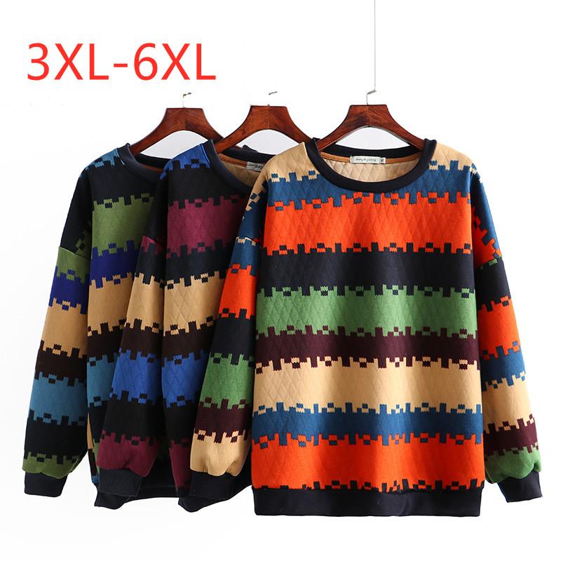 

Plus Size T-Shirt Large Women's Fall And Winter Style Slim Loose Stripe Bottomed Sweater, Black