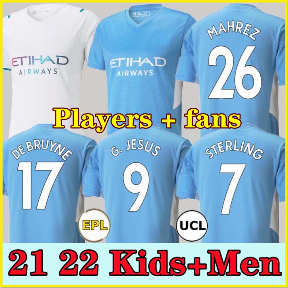

2021 2022 Manchester soccer jersey 21 22 G. JESUS CITY STERLING FERRAN DE BRUYNE KUN AGUERO MAHREZ FODEN RODRIGO football shirts MAN uniform men + kids kit, 21 22 away kids size: