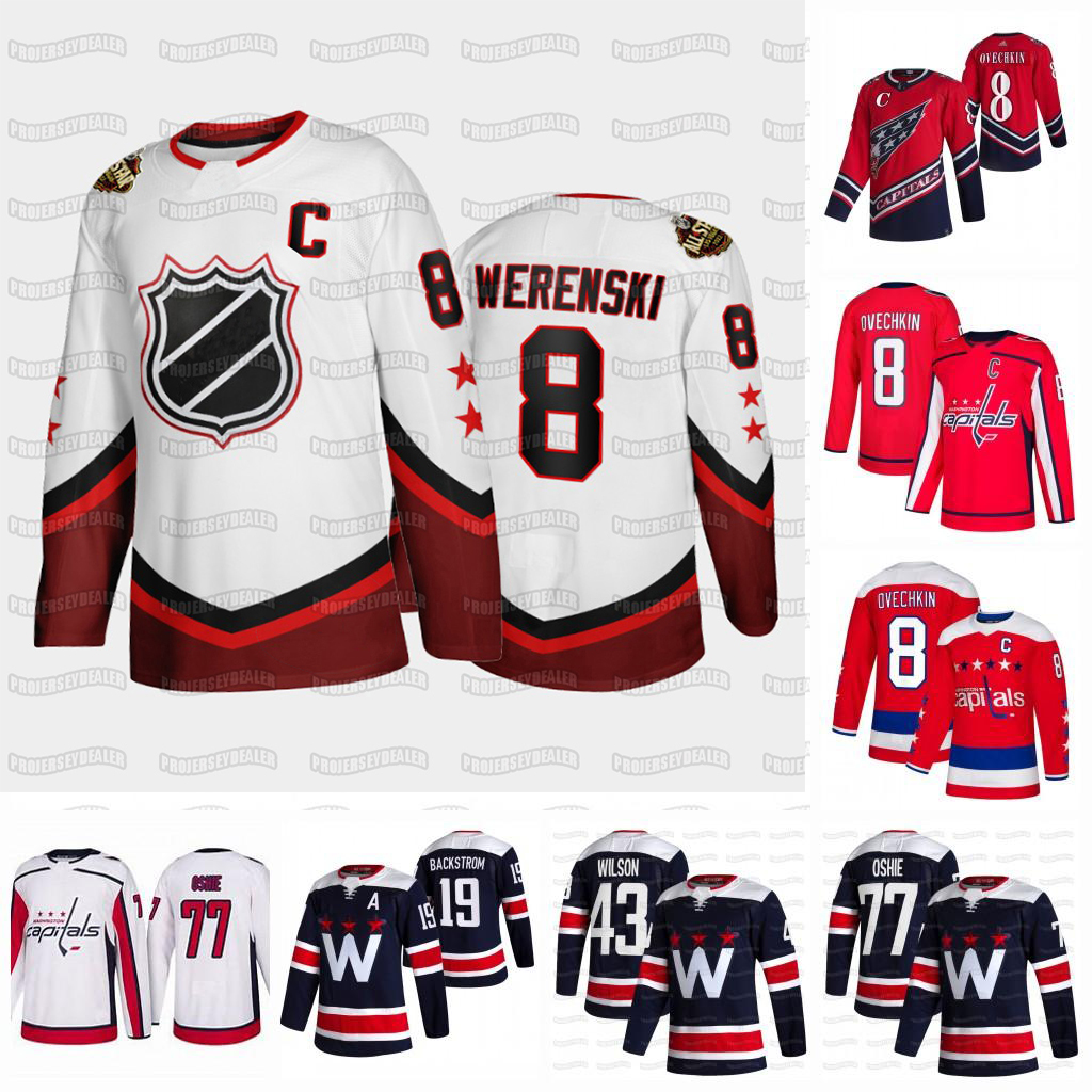 

8 Alex Ovechkin Washington Capitals 2022 All-Star Jersey Tom Wilson T.J. Oshie Nicklas Backstrom John Carlson Chara Lundqvist Carl Hagelin Nick Jensen Kuznetsov, 2021 reverse retro youth s-xl