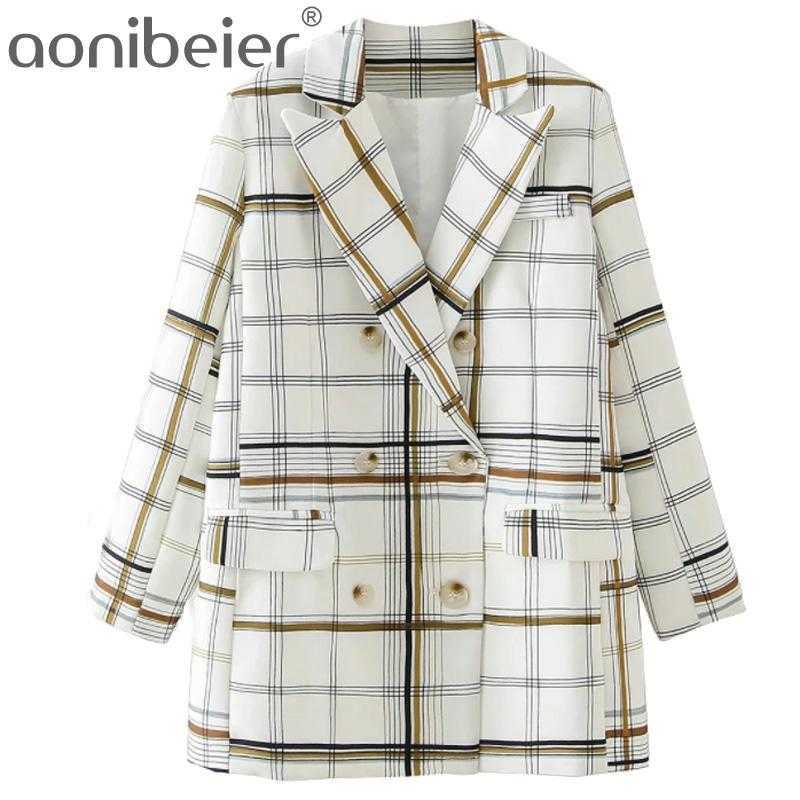 

Women Striped lattice Blazer Long Sleeve Female Coat Notched Autumn Collar Casual Jacket Outwear 210604, White
