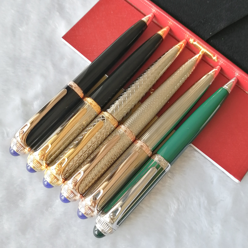 

France Roadster Series Luxury Ballpoint pen High quality Silver Metal Grid stationery office school supplies Writing Smooth+Gift box set+Refills+Plush Pouch, Golden / silver