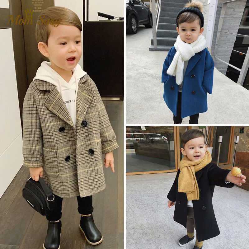

Sets Baby Boy Girls Woolen Jacket Long Double Breasted Warm Infant Toddle Lapel Tweed Coat Spring Autumn Winter Outwear Clothes, Blue