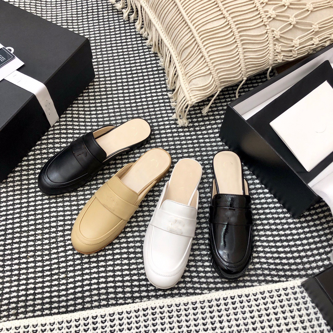 

Baotou slippers women wear summer 2021 leather sandals fashion Joker Lok Fu shoes flat bottom, Black
