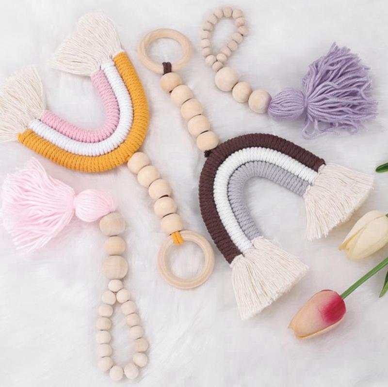 

Nursery Decorations Wooden Bead String Garland Tassels Rainbow Hanging Ornaments Baby Stroller Pendant Children Toys 8 Designs