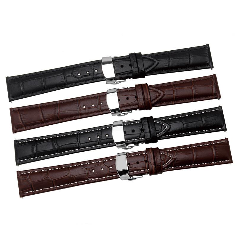 

Watch Bands Band Genuine Leather Straps 12-24mm Accessories High Quality Double Press Butterfly Buckle Watchbands Steel