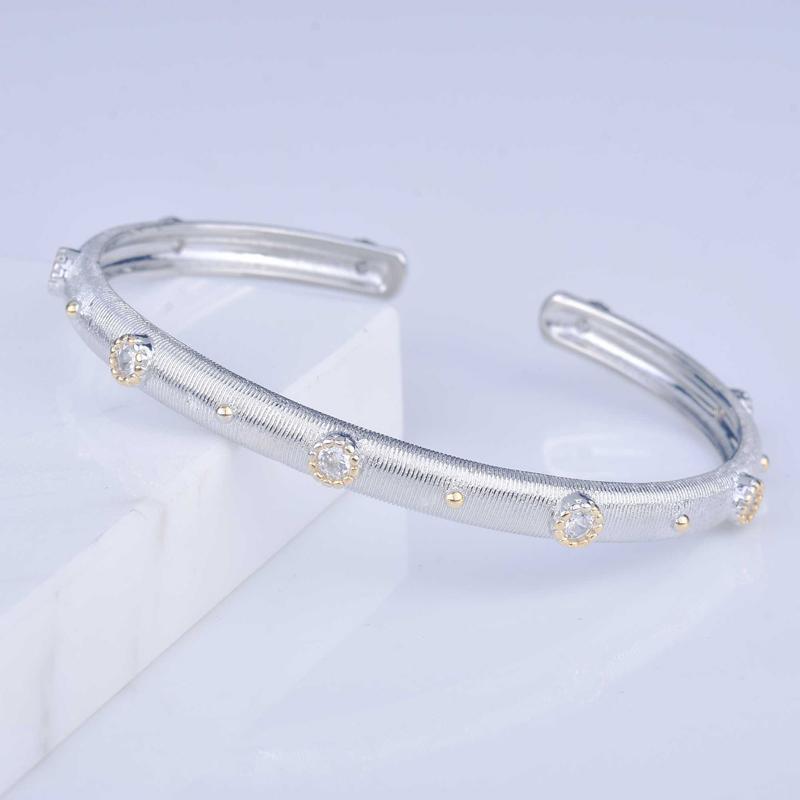 Bangle Delicate Thin Bracelet Hand Drawing Design Fashion Two Color Open Jewelry For Women Wedding Cocktail Party Anniversary Gift-image-707797492