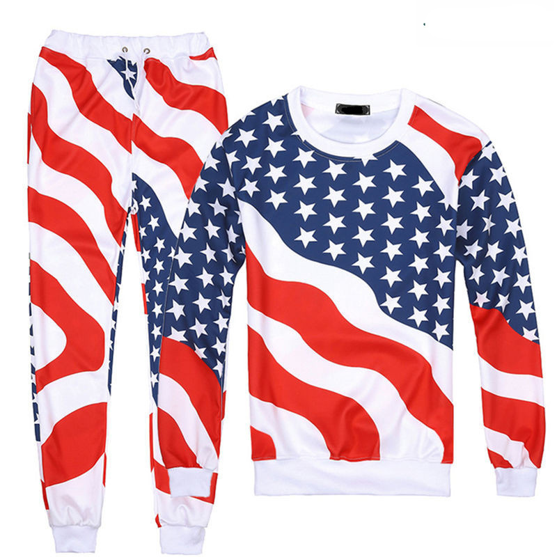 2019 Men's Women's USA Flags Printed Jogger Jogging Running Training Tracksuits 