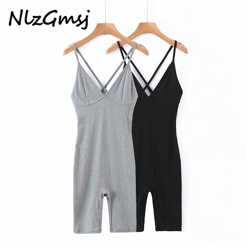 

Jumpsuit Women Vintage Solid V Neck Knit Playsuits Elastic Waist Rompers Ladies Casual Chic Jumpsuits 210628, As picture