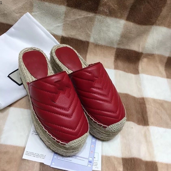 

Women EspadrilleSlide Designer Sandal High Quality Real leather Cord Platform Double Hardware Outdoor Beach Slides mkj0002