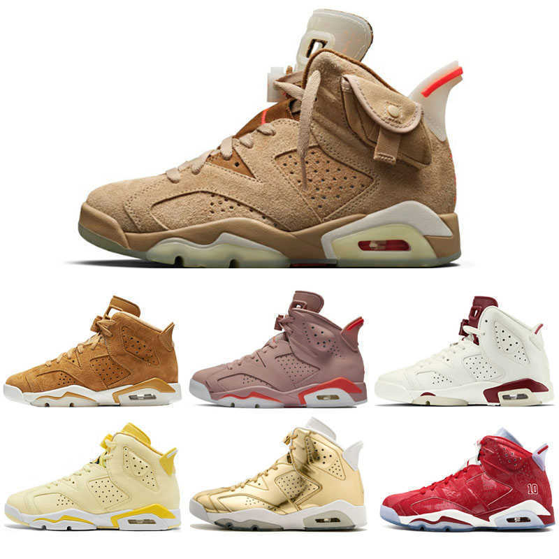 

2022 Men's and women's high-top running shoes sneakers Travis Scotts Jumpman 6 laser purple green washed denim pink infrared khaki designer basketball shoes, #5