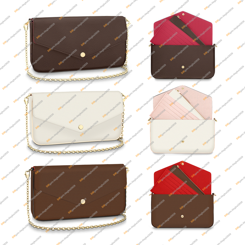 

Ladies Fashion Casual Designe Luxury Crossbody Shoulder Bags Chain Bag High Quality TOP 5A M61276 N63032 N63106 Wallet Coin Purse Key Pouch, Brown flower / fuchsia 1