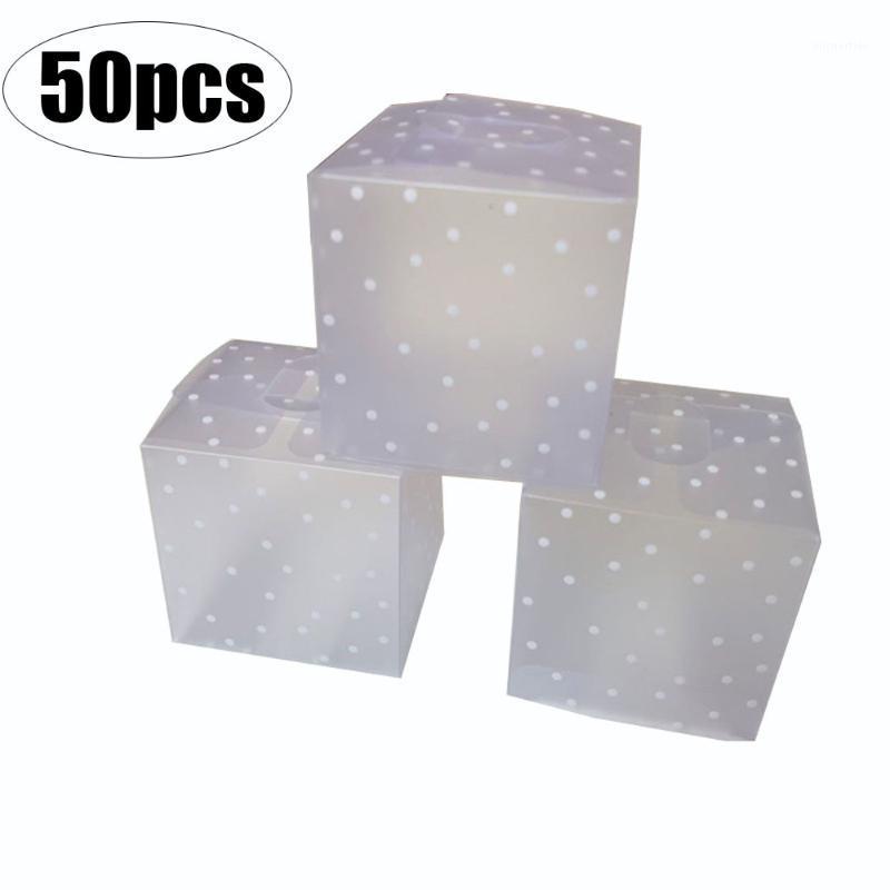 

Gift Wrap 50pcs PVC Transparent Clear Dot Candy Box Square Chocolate Boxes For Wedding Birthday Christmas Party Decor
