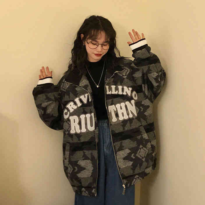 

women's jackets fashion contrast color baseball uniform jacket female autumn new harajuku style loose all-match tooling x2u9, Black;brown