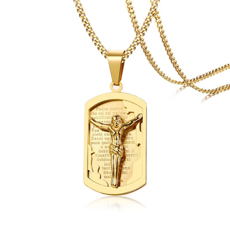 Pendant Necklaces Fashion Accessory Stainless Steel Jesus Cross Spanish Prayer Gold Men-image-709026238