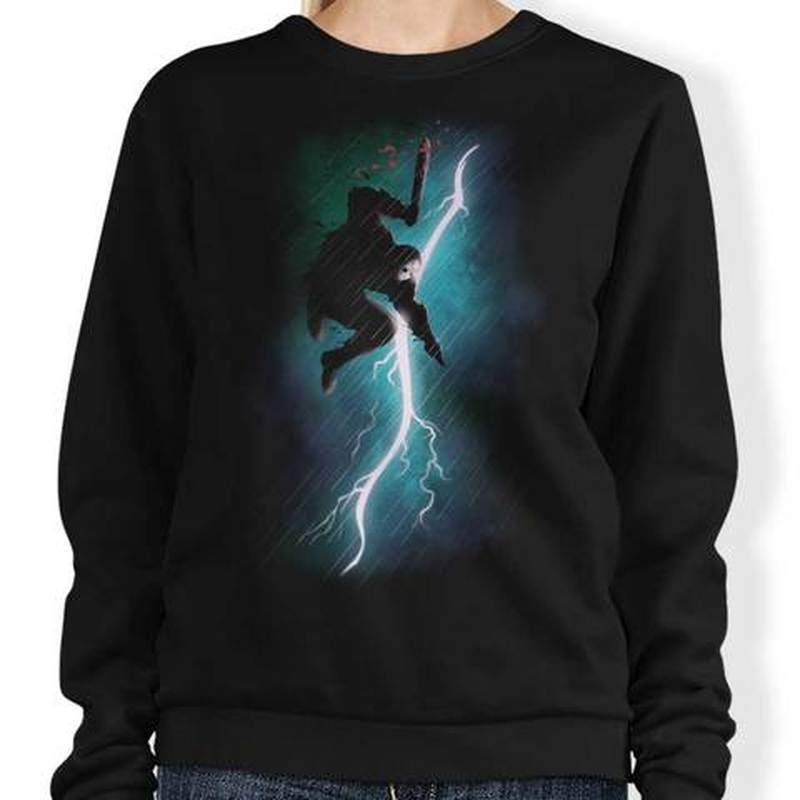 

Lightning pattern men's hoodless sweater 3D printing visual impact top punk gothic round neck high-quality hoodless sweater, Black