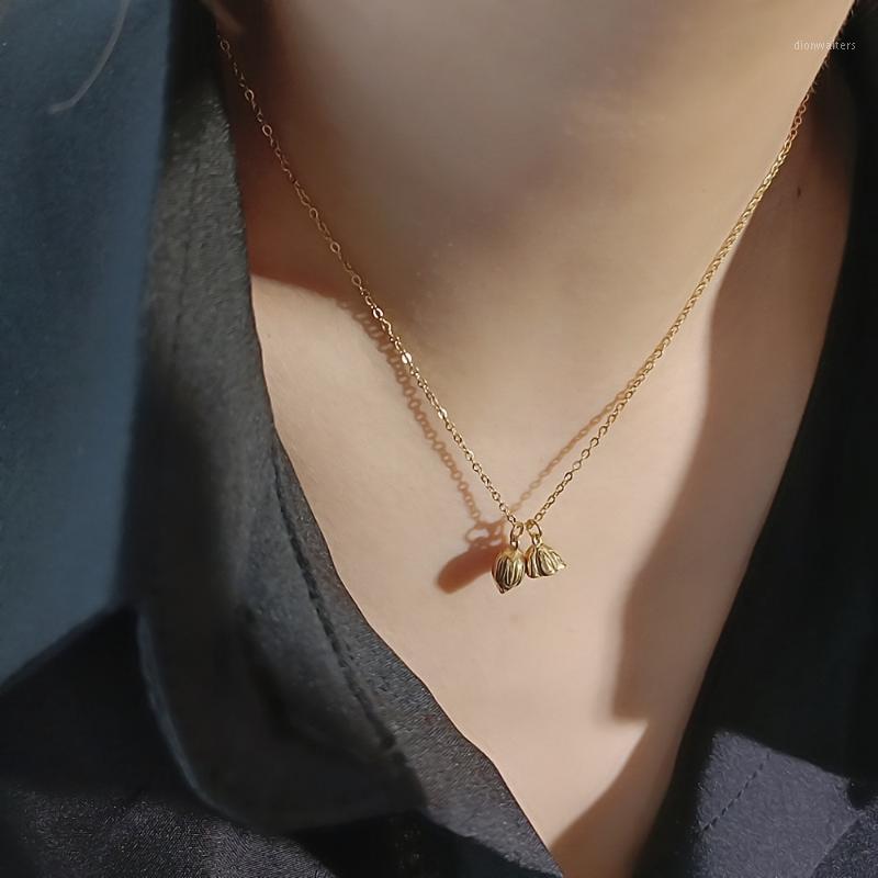 

Chains Two Shihuan Lotus Pendant Necklace Women's Simple Fashion Short Bud Design Stainless Steel
