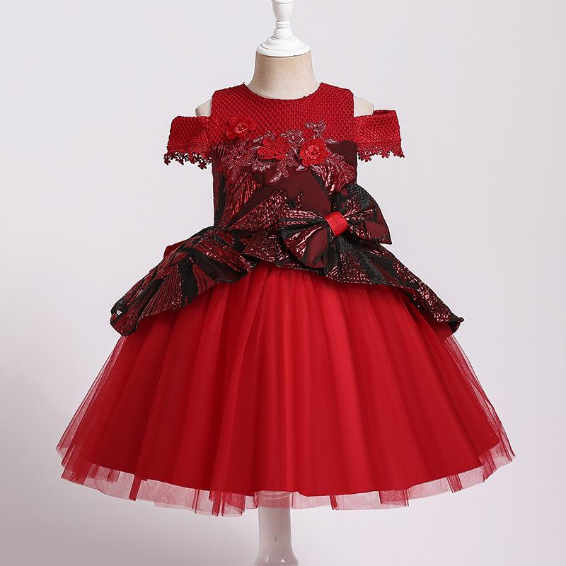 

Girl's Dresses Formal First Communion Flower Summer Girls Dress Chirldren Birthday Wedding Kids Clothing Party Girl Pageant Princess, Red;yellow