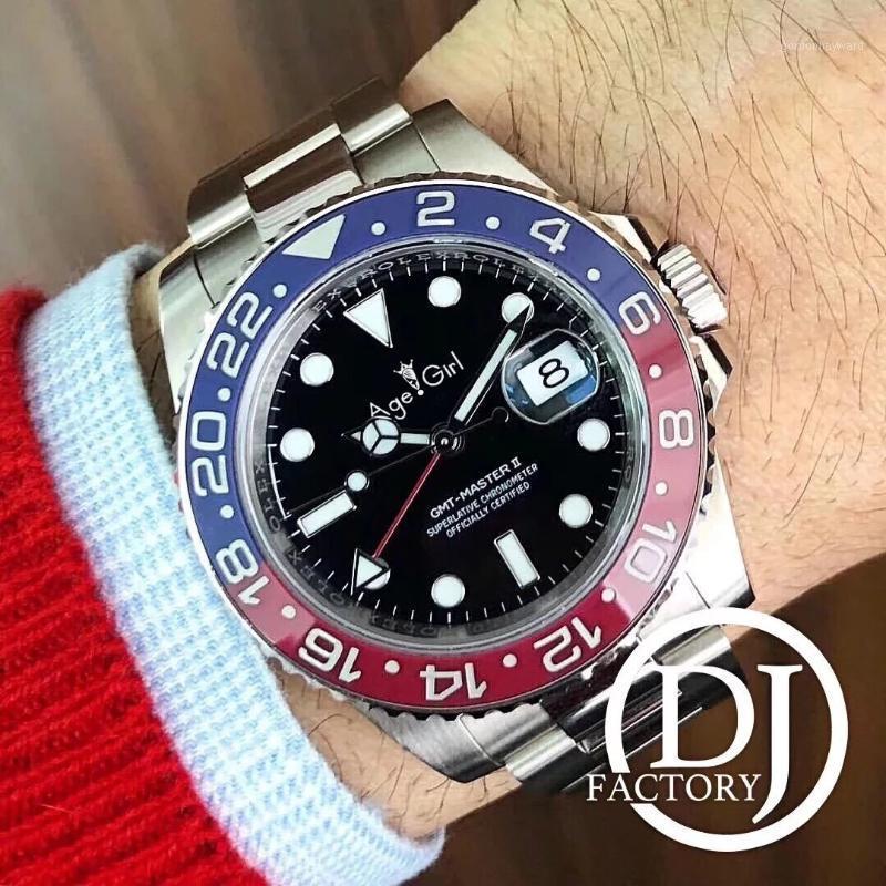 

Classic Men Automatic Mechanical Watch Rose Gold Black Blue Ceramic Bezel GMT II Stainless Steel Sapphire Jubilee + Wristwatches, Red black