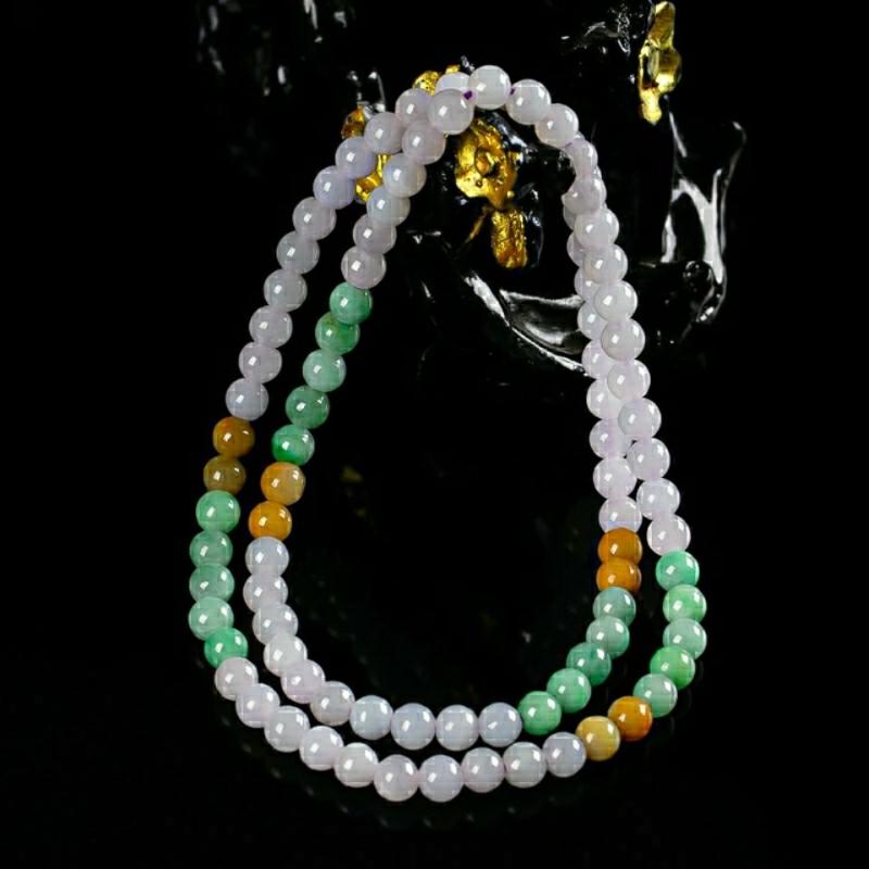 

Chains Nature Jade Three Color Round Bead Necklace Exquisite Chain Fashion Jewelry Open Ring Pendant Holiday Gift