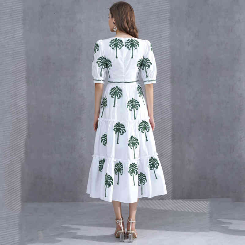 

dress Seqinyy midi white 2021 summer female fashion design embroidered high quality tree to casual line, Blue
