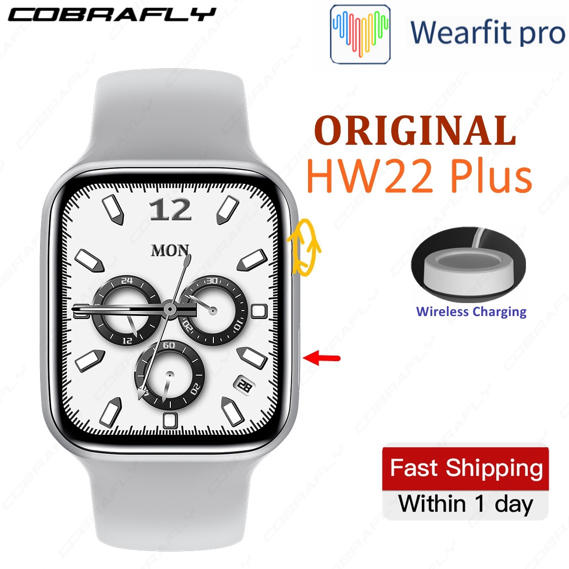 

COBRAFLY IWO HW22 Plus Pro Smart Watch 1.75 inch Square Screen Long Standby Watches BT Call IP67 Heart Rate Monitoringg, Black