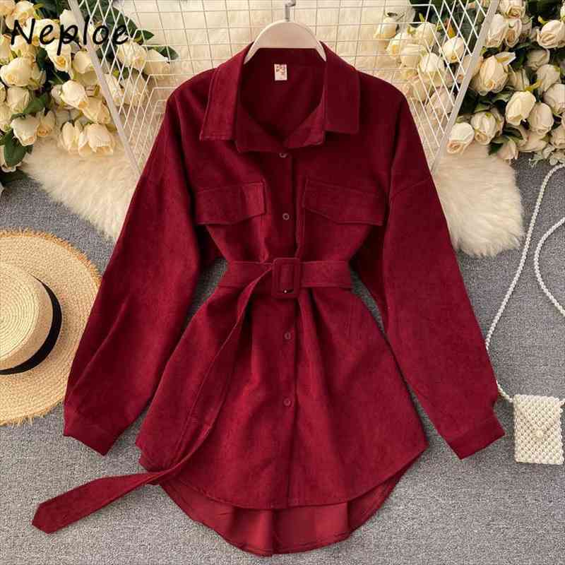 

chic sashes slim waist women blouse autumn elegant turn-down collar femme blusas solid color single breasted shirt, White